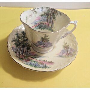 Vintage Aynsley England Bone China Yellow Tea Cup & Saucer Bluebell Time 1940's